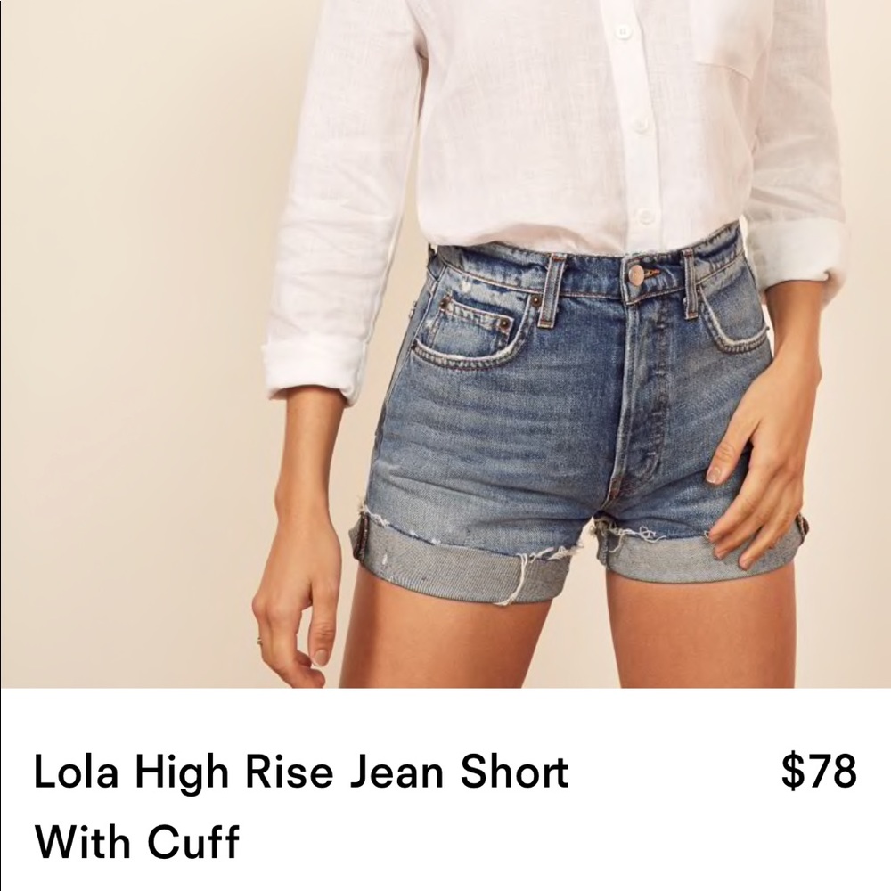 REFORMATION shorts dark denim folded bottom